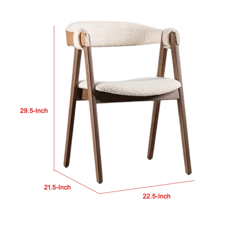 Ebik Side Dining Chair Set of 2-Curve Panel Back-Walnut Brown Wood-Beige Boucle