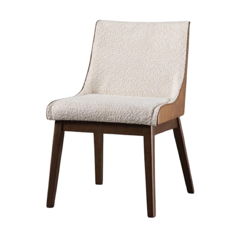 Iken Side Dining Chair Set of 2-Curved Panel Back-Walnut Brown Wood-Beige