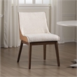 Iken Side Dining Chair Set of 2-Curved Panel Back-Walnut Brown Wood-Beige