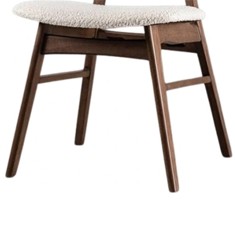 Lexy Side Dining Chair Set of 2-Angled Legs-Walnut Brown Solid Wood-Beige Boucle