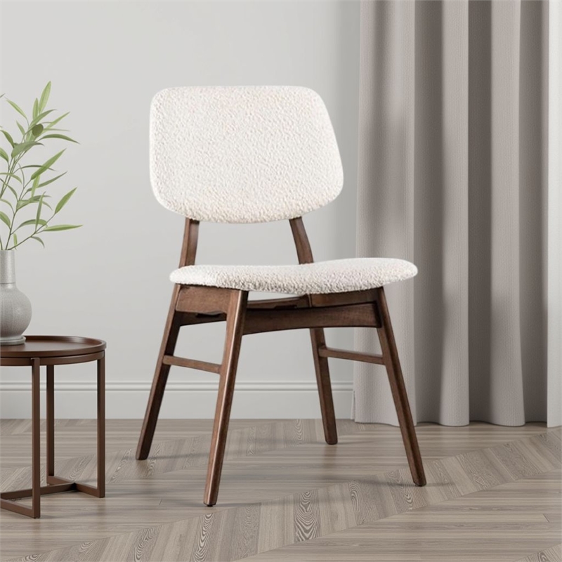 Lexy Side Dining Chair Set of 2-Angled Legs-Walnut Brown Solid Wood-Beige Boucle