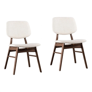 Lexy Side Dining Chair Set of 2-Angled Legs-Walnut Brown Solid Wood-Beige Boucle