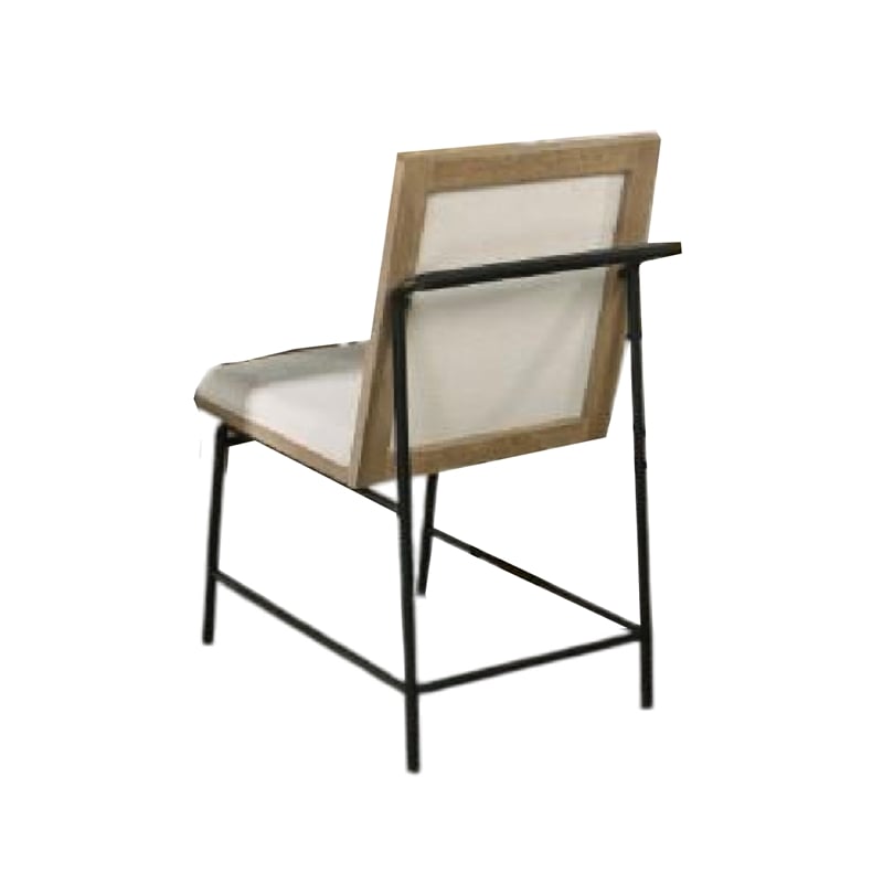 Edey Side Dining Chair Set of 2-Metal Legs-Oak Brown Rubberwood-Beige Polyester