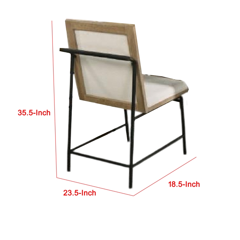 Edey Side Dining Chair Set of 2-Metal Legs-Oak Brown Rubberwood-Beige Polyester