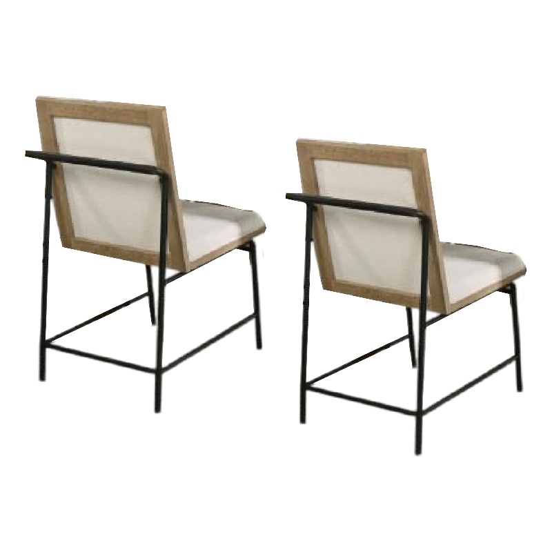 Edey Side Dining Chair Set of 2-Metal Legs-Oak Brown Rubberwood-Beige Polyester