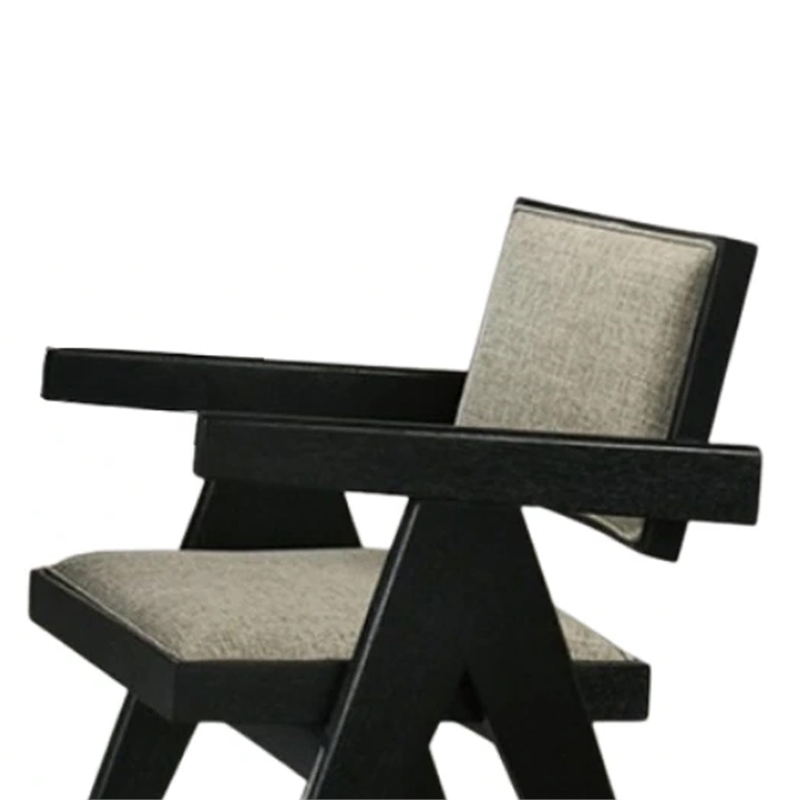 Toty Dining Armchair Set of 2-Curved Arms-Angled Rear Legs-Gray Fabric