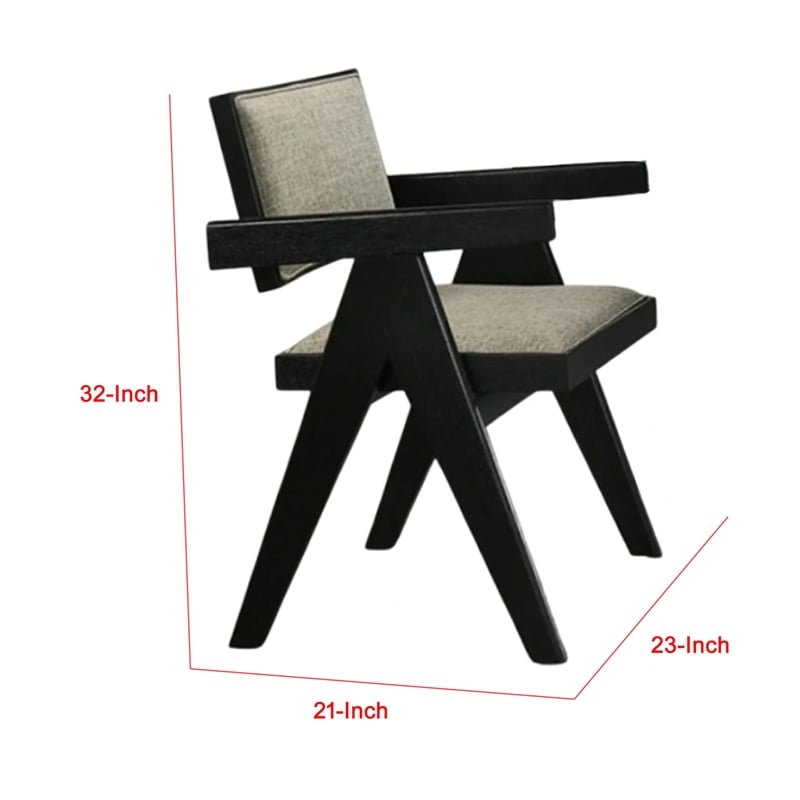 Toty Dining Armchair Set of 2-Curved Arms-Angled Rear Legs-Gray Fabric
