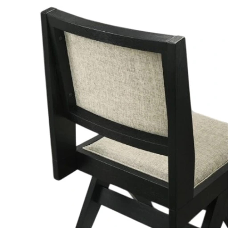 Toty Side Dining Chair Set of 2-Inverted Angled Legs-Black Wood-Gray Fabric