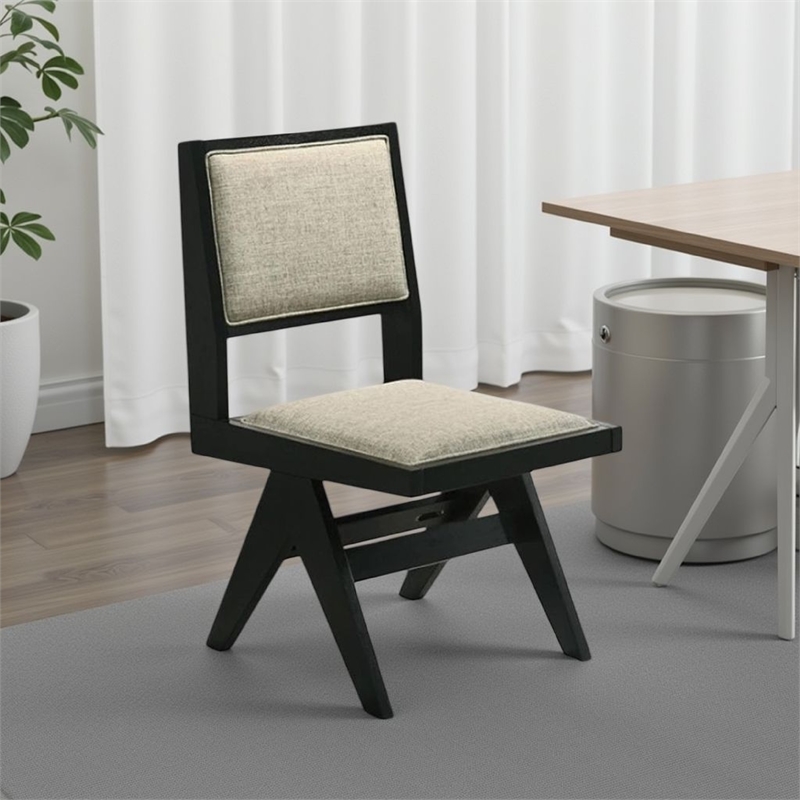 Toty Side Dining Chair Set of 2-Inverted Angled Legs-Black Wood-Gray Fabric