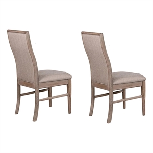 Elles Side Dining Chair Set of 2-Curved Backrest-Ash Wood-Beige Polyester