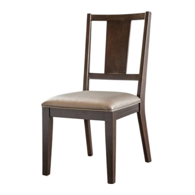 Witzy Side Dining Chair Set of 2-Dark Brown Solid Poplar Wood-Gray