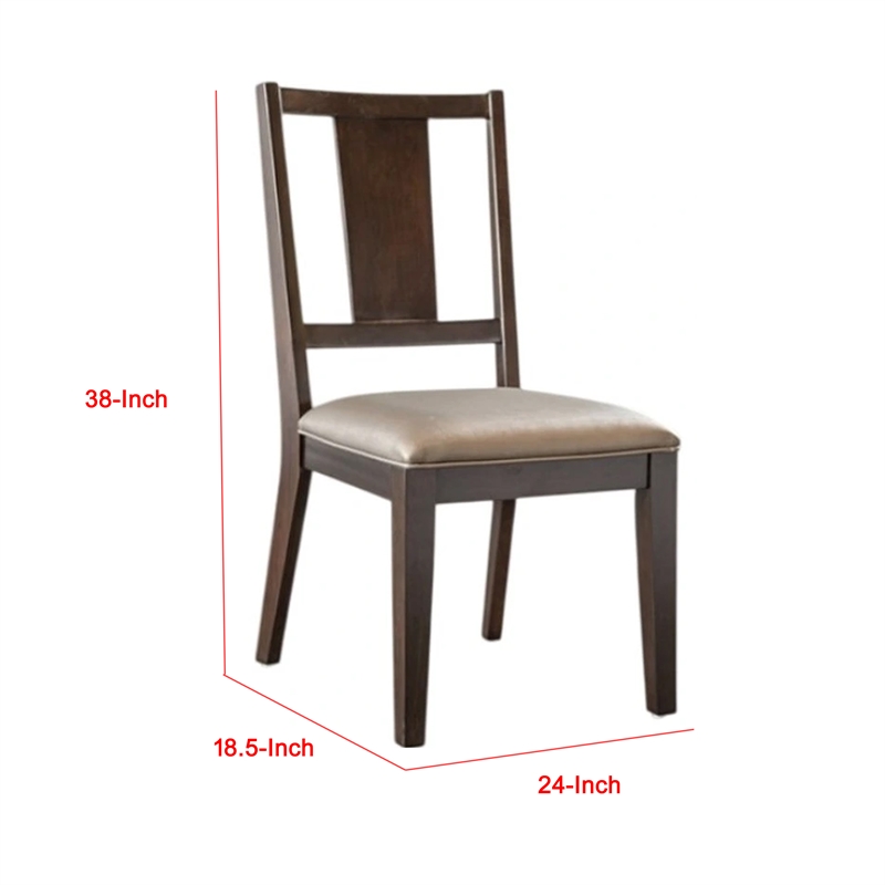Witzy Side Dining Chair Set of 2-Dark Brown Solid Poplar Wood-Gray