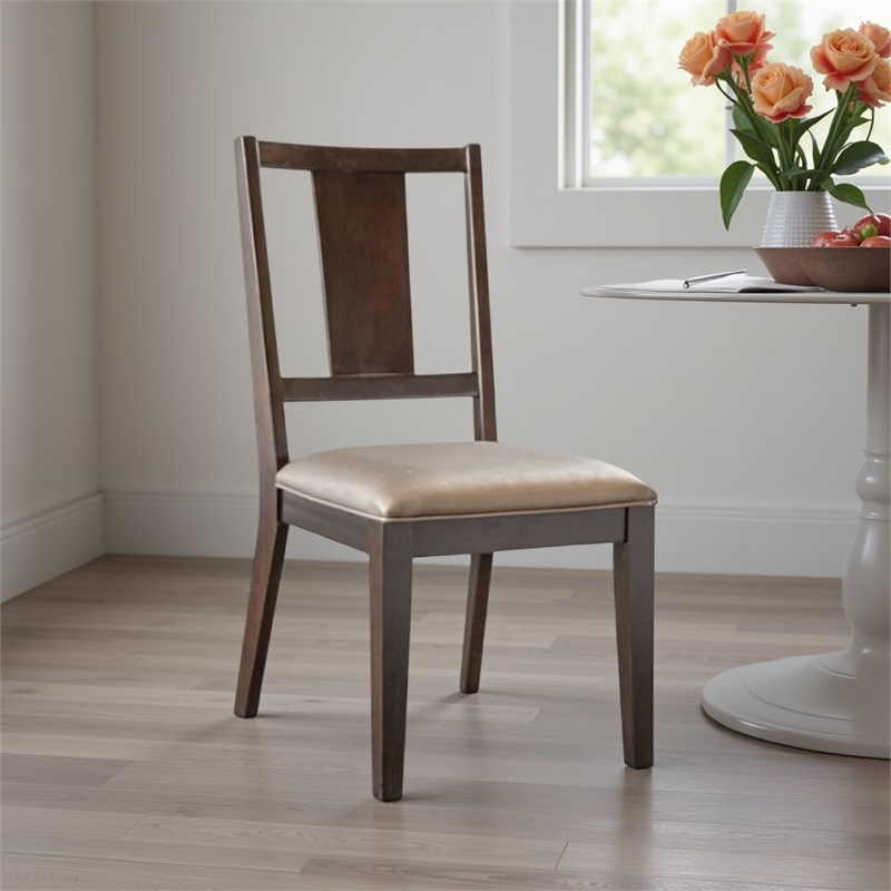 Witzy Side Dining Chair Set of 2-Dark Brown Solid Poplar Wood-Gray