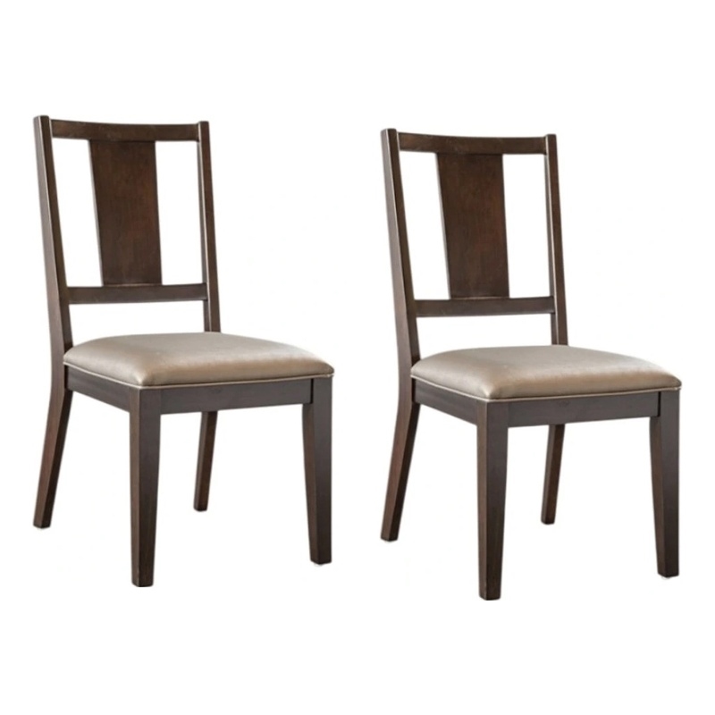 Witzy Side Dining Chair Set of 2-Dark Brown Solid Poplar Wood-Gray