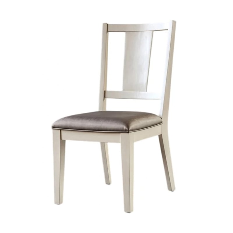 Witzy Side Dining Chair Set of 2-Faceted Panel Back-White Wood-Gray