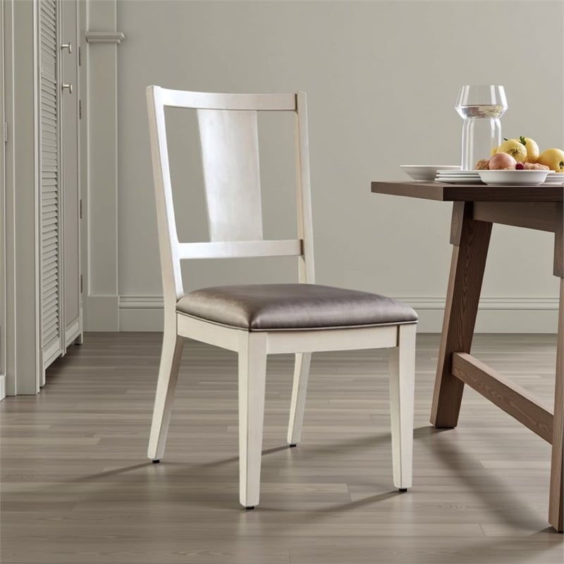 Witzy Side Dining Chair Set of 2-Faceted Panel Back-White Wood-Gray