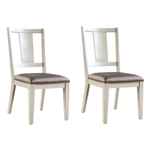 Witzy Side Dining Chair Set of 2-Faceted Panel Back-White Wood-Gray