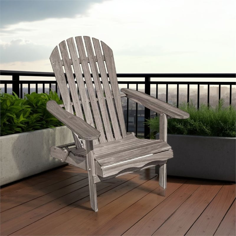 Geli Outdoor Adirondack Chair-Slatted Back-Gray Eucalyptus Wood