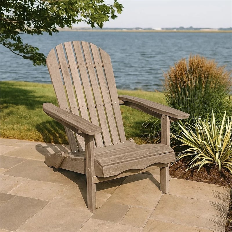 Geli Outdoor Adirondack Chair-Slatted Back-Gray Eucalyptus Wood