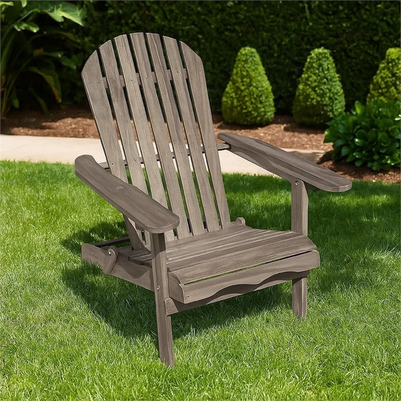 Geli Outdoor Adirondack Chair-Slatted Back-Gray Eucalyptus Wood