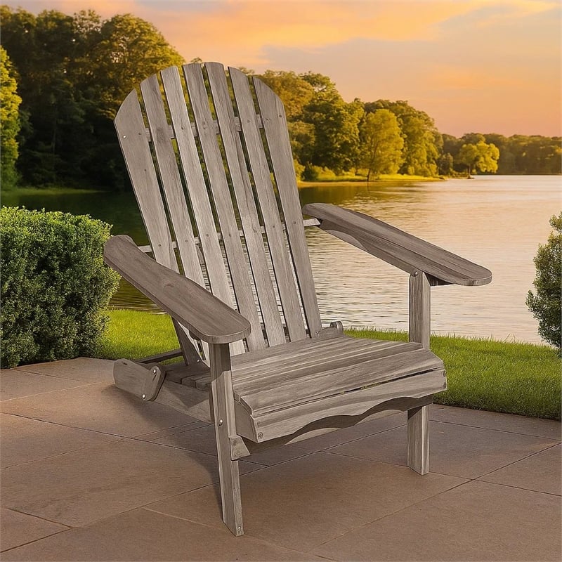 Geli Outdoor Adirondack Chair-Slatted Back-Gray Eucalyptus Wood