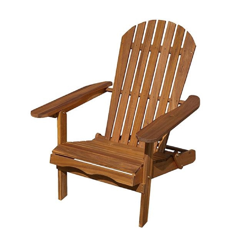 Geli Outdoor Adirondack Chair-Slatted Back-Natural Brown Wood