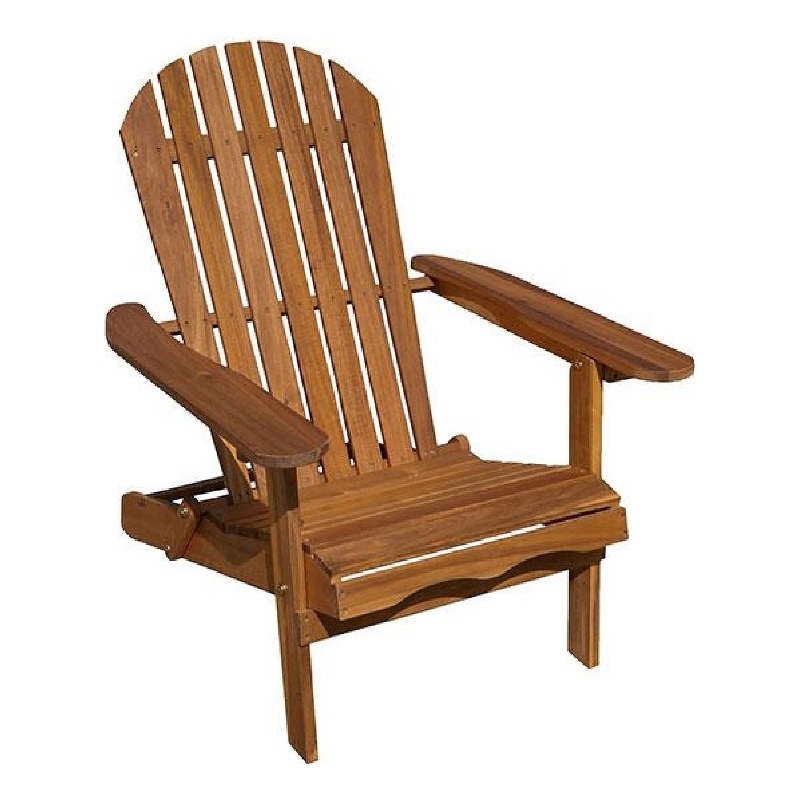 Geli Outdoor Adirondack Chair-Slatted Back-Natural Brown Wood
