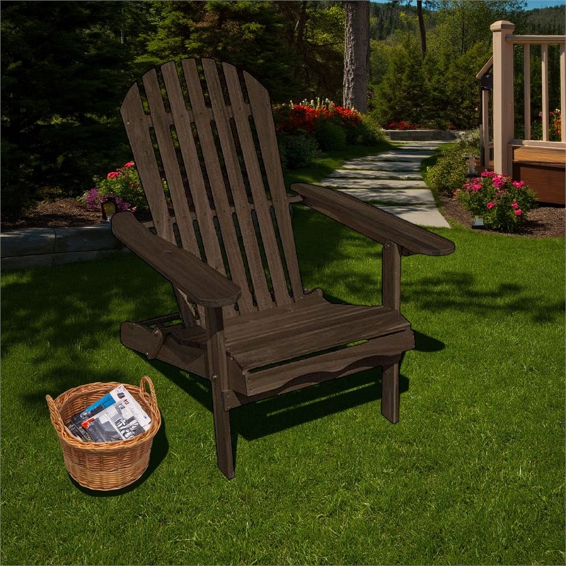 Geli Outdoor Adirondack Chair-Slatted Back-Weathered Gray Wood