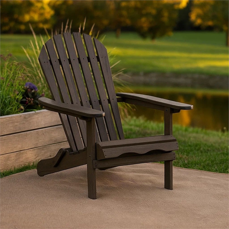 Geli Outdoor Adirondack Chair-Slatted Back-Weathered Gray Wood