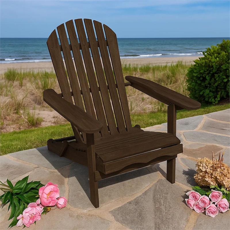 Geli Outdoor Adirondack Chair-Slatted Back-Weathered Gray Wood