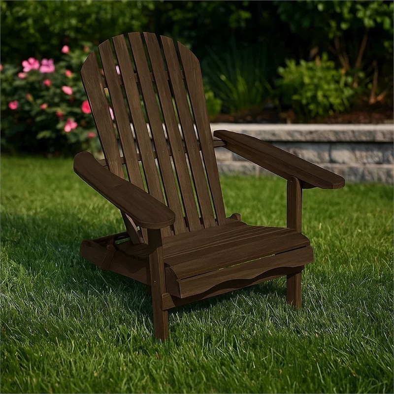 Geli Outdoor Adirondack Chair-Slatted Back-Weathered Gray Wood