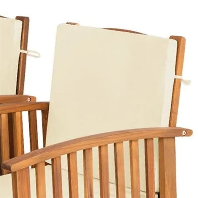 Kaila Outdoor Armchair Set of 2-Beige Cushions-Natural Brown Wood