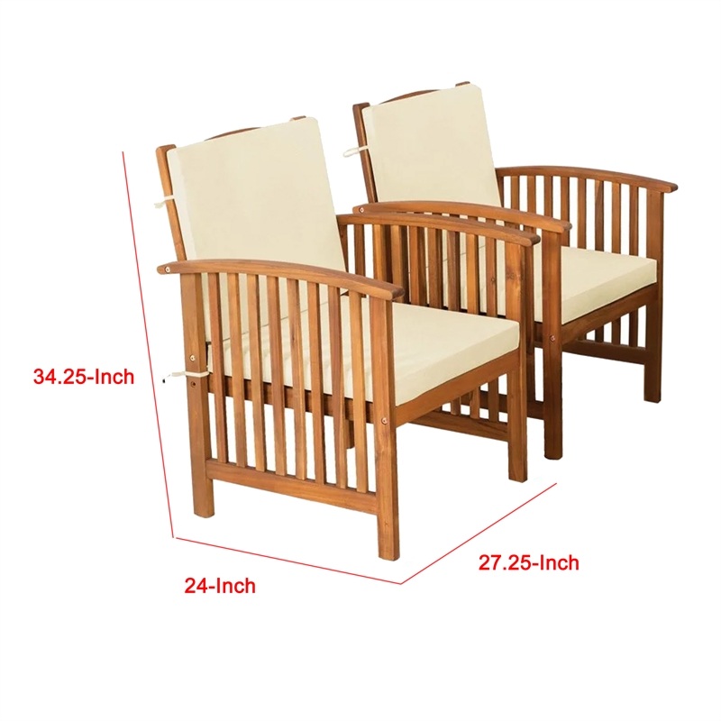 Kaila Outdoor Armchair Set of 2-Beige Cushions-Natural Brown Wood