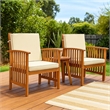 Kaila Outdoor Armchair Set of 2-Beige Cushions-Natural Brown Wood