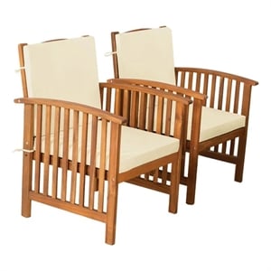 Kaila Outdoor Armchair Set of 2-Beige Cushions-Natural Brown Wood