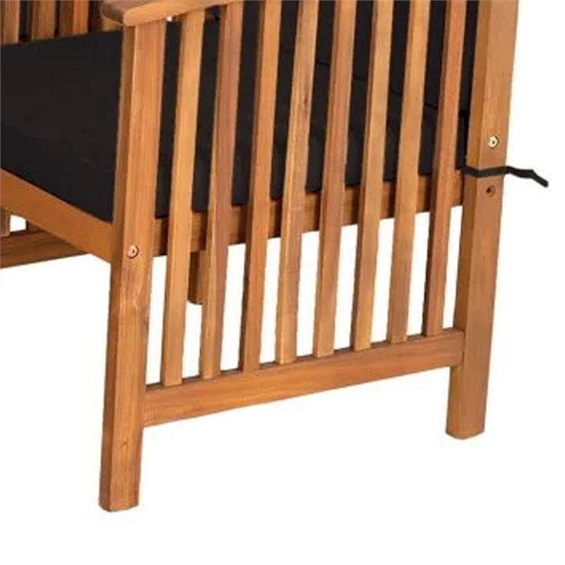 Kaila Outdoor Armchair Set of 2-Black Cushions-Natural Brown Wood
