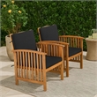 Kaila Outdoor Armchair Set of 2-Black Cushions-Natural Brown Wood
