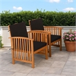 Kaila Outdoor Armchair Set of 2-Black Cushions-Natural Brown Wood