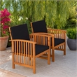 Kaila Outdoor Armchair Set of 2-Black Cushions-Natural Brown Wood