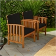 Kaila Outdoor Armchair Set of 2-Black Cushions-Natural Brown Wood