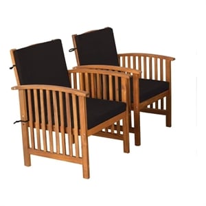 Kaila Outdoor Armchair Set of 2-Black Cushions-Natural Brown Wood