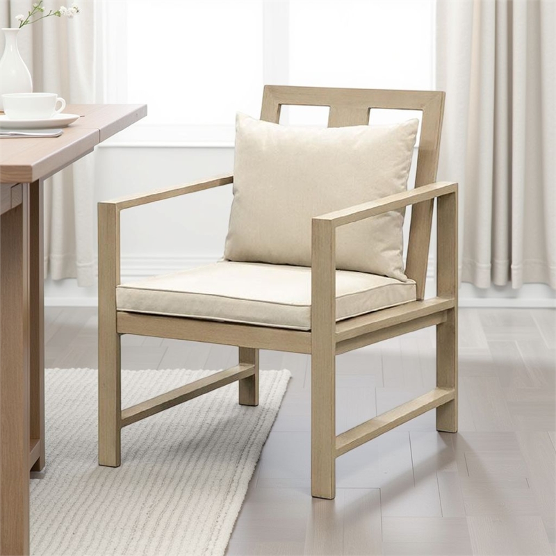Beli Outdoor Armchair Set of 2-Washable Beige Covers-Natural Brown