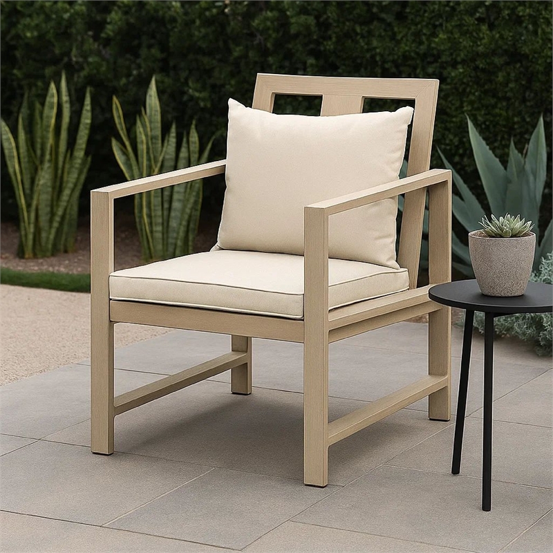 Beli Outdoor Armchair Set of 2-Washable Beige Covers-Natural Brown