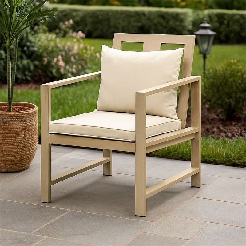 Beli Outdoor Armchair Set of 2-Washable Beige Covers-Natural Brown