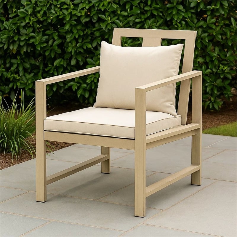 Beli Outdoor Armchair Set of 2-Washable Beige Covers-Natural Brown
