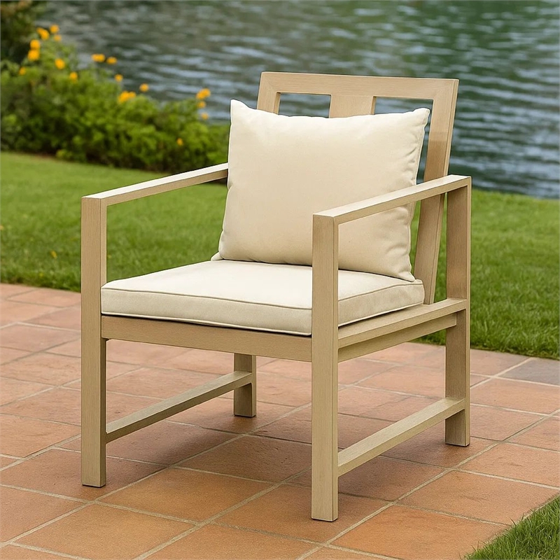 Beli Outdoor Armchair Set of 2-Washable Beige Covers-Natural Brown