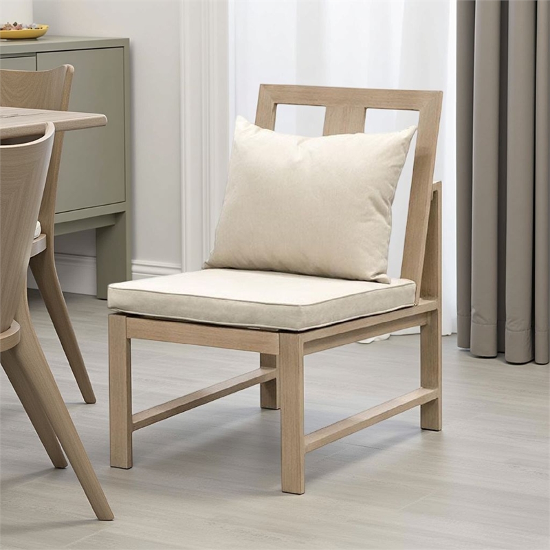 Beli Outdoor Side Chair Set of 2-Washable Beige Covers-Natural Brown