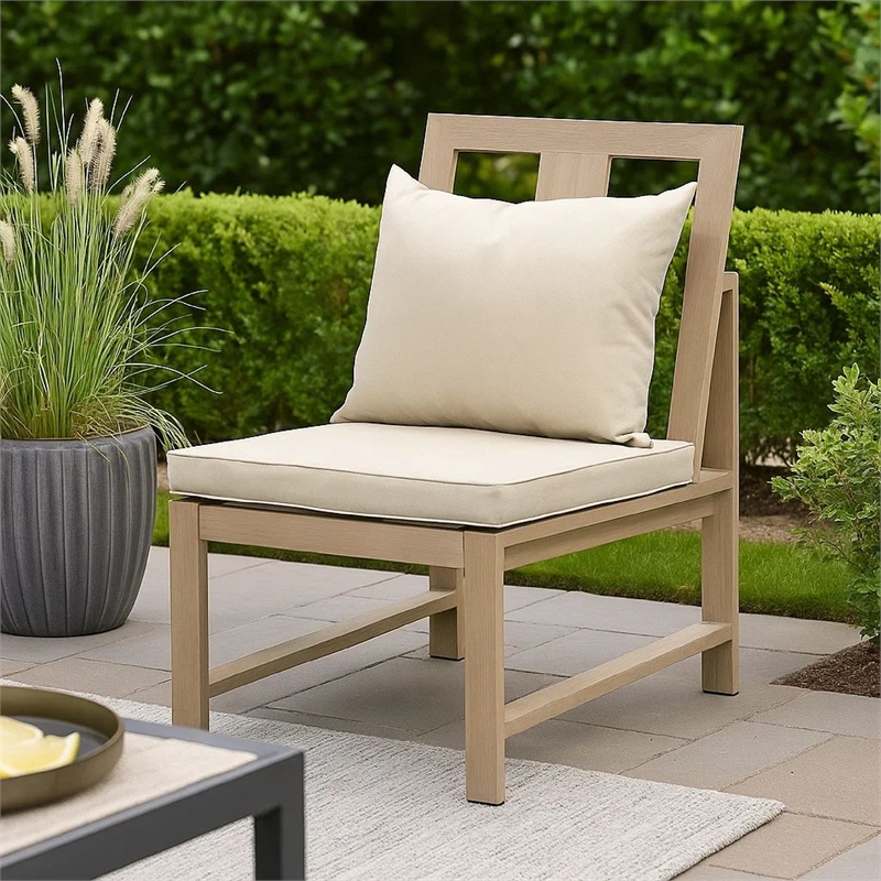 Beli Outdoor Side Chair Set of 2-Washable Beige Covers-Natural Brown