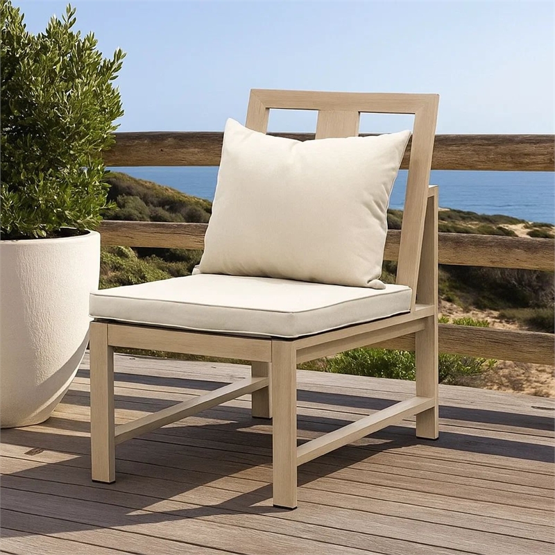 Beli Outdoor Side Chair Set of 2-Washable Beige Covers-Natural Brown
