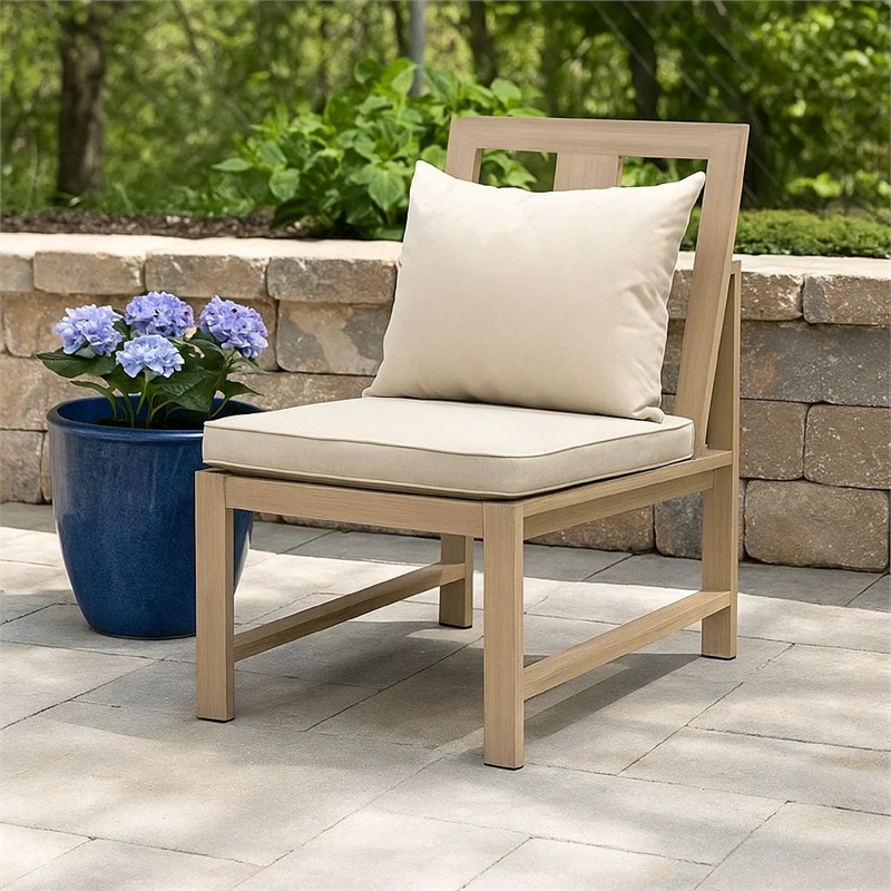 Beli Outdoor Side Chair Set of 2-Washable Beige Covers-Natural Brown